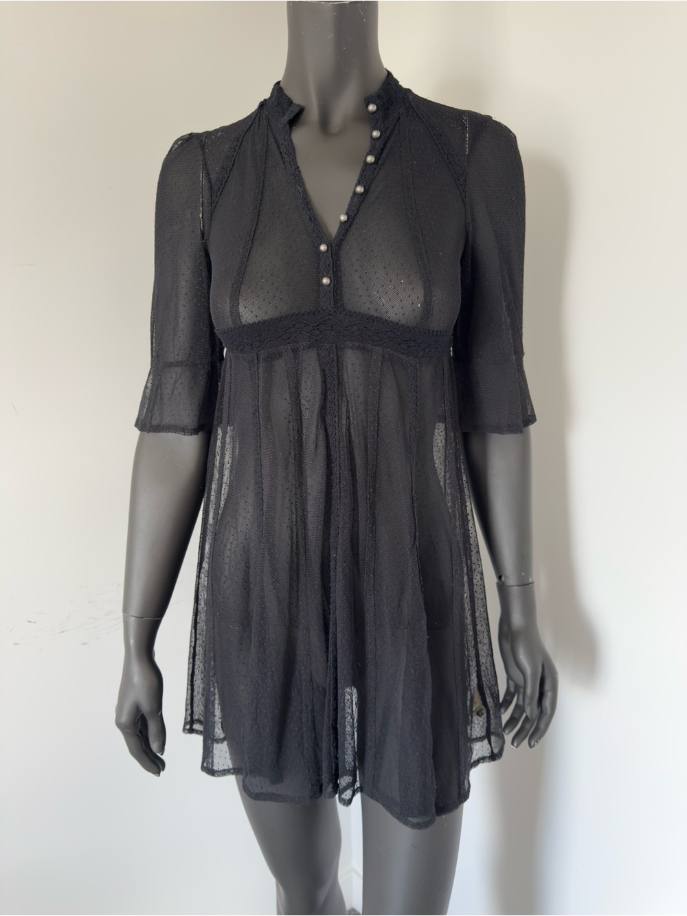 191. Free People Black Sheer Mesh Tunic